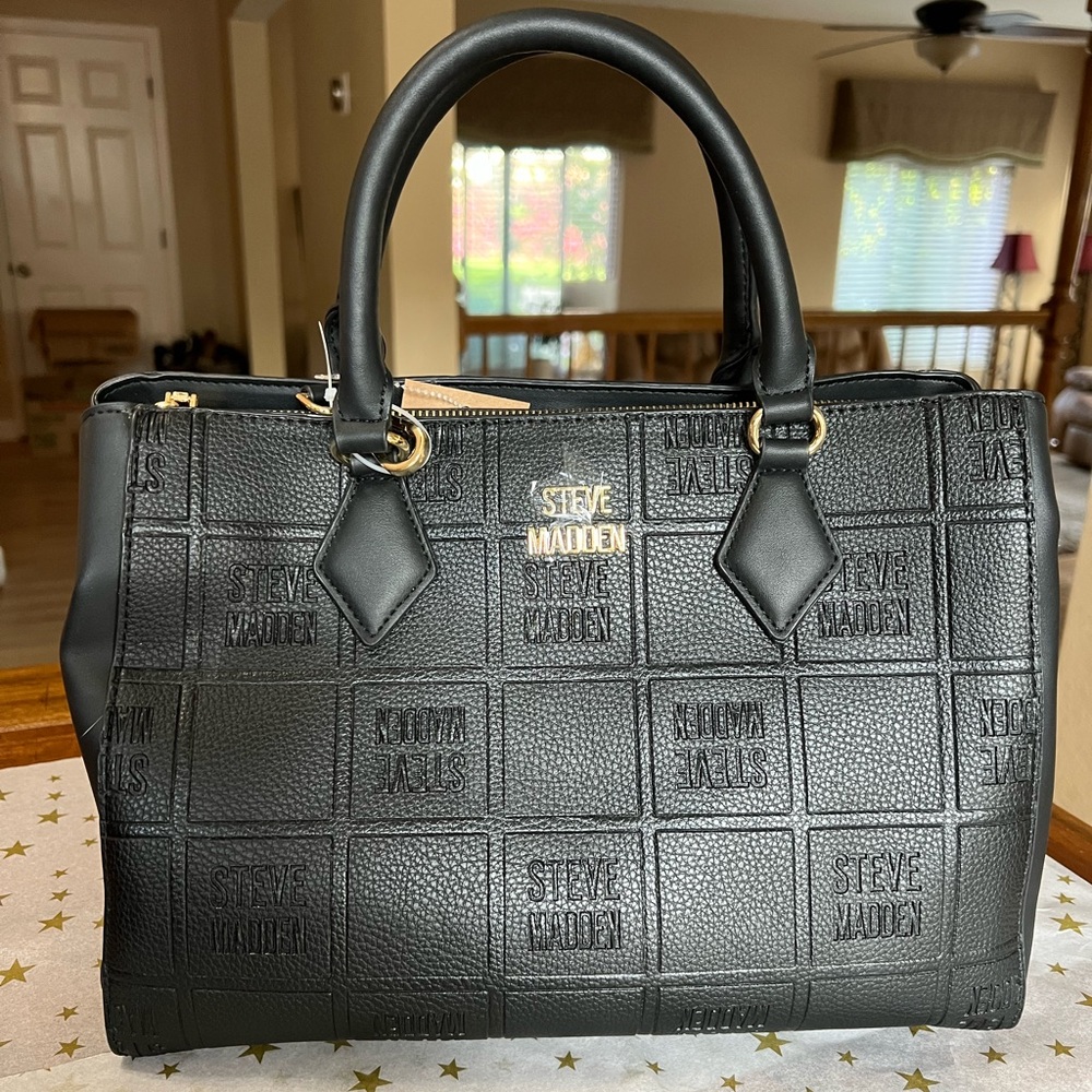 Steve Madden Black BMickey XL Handbag w/Crossbody Guitar Strap NWT